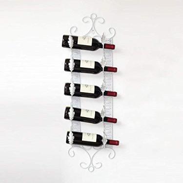 Imagem de U5GAAALPPQ9 Garrafas de armazenamento de vinho de parede de metal branco 5 suportes de parede para têxteis domésticos 26 x 91 cm rack de vinho