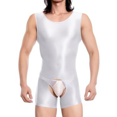 Imagem de SEAUR Body masculino brilhante Unitard sem mangas brilhante roupa íntima cosplay fantasia macacão roupa de boate, Branco, GG