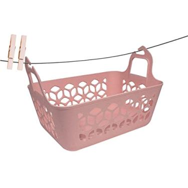 Imagem de Cesto Organizador de Prendedor de Roupa Multiuso Lavanderia Cor:Rosa