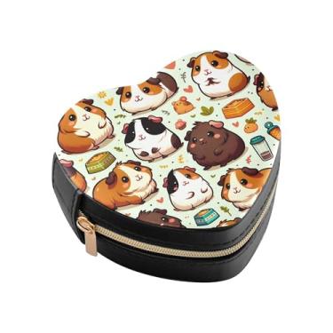 Imagem de Burbuja Caixa de joias em forma de coração de porquinho-da-índia mini estojo de joias de viagem para mulheres e meninas, estojo portátil organizador de armazenamento para brincos, anéis, colares e