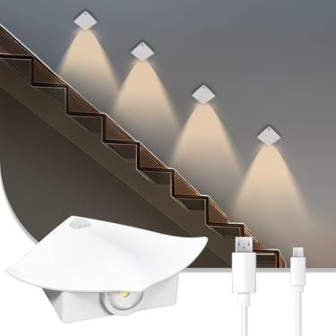Imagem de Lemical Luz noturna interna, 1 pacote de luzes LED para escadas com sensor de movimento, lâmpada de parede recarregável de bateria grande de 1200 mAh, luzes brancas quentes magnéticas 3000K, arandelas