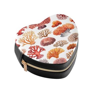 Imagem de Burbuja Caixa de joias corais em forma de coração vermelho mini estojo de joias de viagem para mulheres e meninas, estojo portátil organizador de armazenamento para brincos, anéis, colares e pulseiras