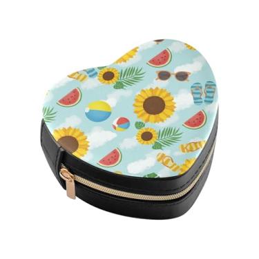 Imagem de Burbuja Caixa de joias em formato de coração com padrão de verão, mini estojo de viagem para mulheres e meninas, organizador portátil de armazenamento para brincos, anéis, colares e pulseiras