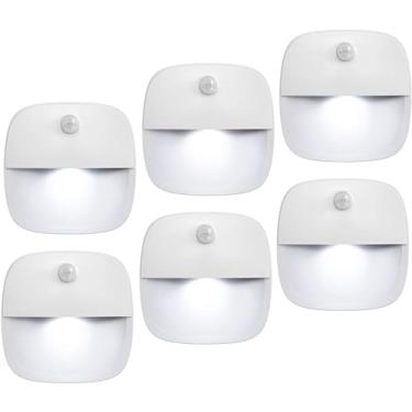Imagem de Ankilo Luz de sensor de movimento atualizada, pacote com 6, luz noturna LED alimentada por bateria, luz de parede sem fio, luz de armário, iluminação noturna para escadas, corredor, banheiro, cozinha