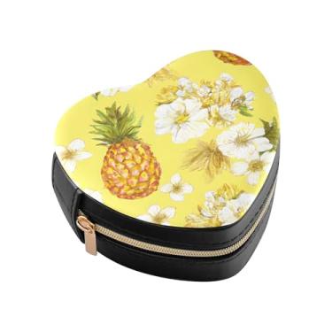 Imagem de Burbuja Caixa de joias de frutas tropicais em forma de coração, mini estojo de joias de viagem para mulheres e meninas, organizador portátil de armazenamento para brincos, anéis, colares e pulseiras