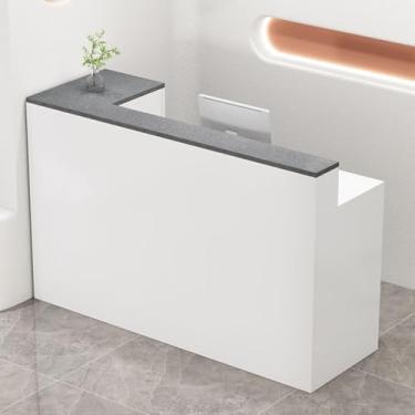 Imagem de Mesa de recepção moderna com gavetas trancáveis, balcão de recepção compacto, mesa de varejo de escritório com economia de espaço (G direito, 100 cm)