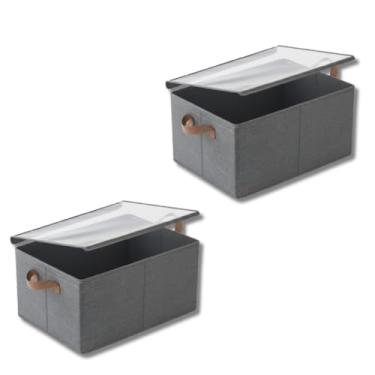 Imagem de Caixa Organizadora Grande Com Tampa Transparente Dobrável Resistente Para Roupas(KIT 2 (Com tampa))