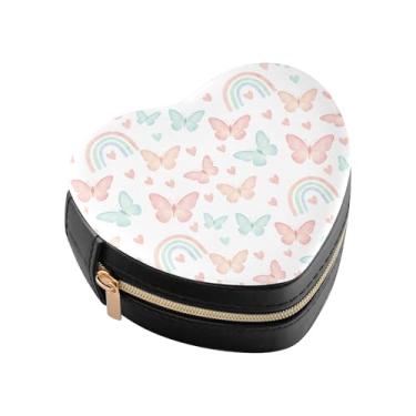 Imagem de Burbuja Caixa de joias em forma de coração de borboletas arco-íris mini estojo de joias de viagem para mulheres e meninas, estojo portátil organizador de armazenamento para brincos, anéis, colares e