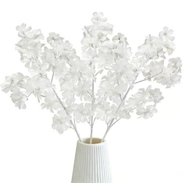 Imagem de Bacucine Ramos de cerejeira artificial, 6 peças, flores artificiais, 83 cm, flores falsas de seda de cerejeira, caules altos para vaso de casamento, festa de jardim, decoração de casa (branca)