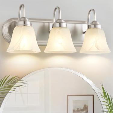 Imagem de 3 luzes de banheiro para banheiro, luminárias de banheiro sobre o espelho, luminárias modernas de níquel escovado lâmpada de parede luzes de vaidade aplicam-se para espelho, sala de estar, armário