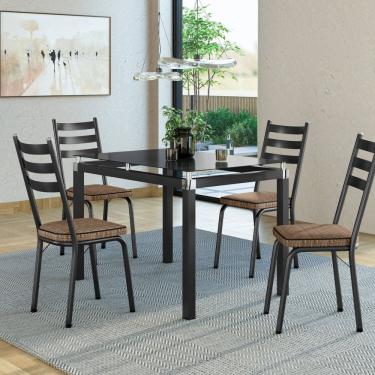 Imagem de Conjunto Mesa 107x73cm Malva com 4 Cadeiras New Preto/Rattan