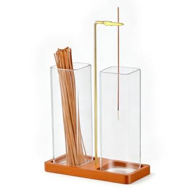 Imagem de OEAYA Suporte de incenso 2 em 1, suporte de incenso de vidro de cabeça para baixo, queimador de incenso anticinzas com coletor de cinzas e armazenamento de incenso para meditação, ioga, spa, decoração