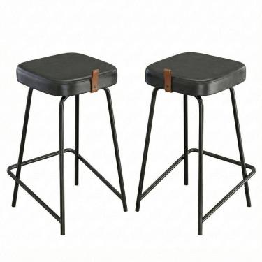 Imagem de Kit 02 Banquetas Médias Para Cozinha Vik Estofada Couríssimo Preto - Desk Design