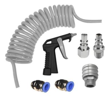 Imagem de Mangueira Espiral Cinza 5 Metros 1/4 Conexões, Bico Soprador - AF Auto