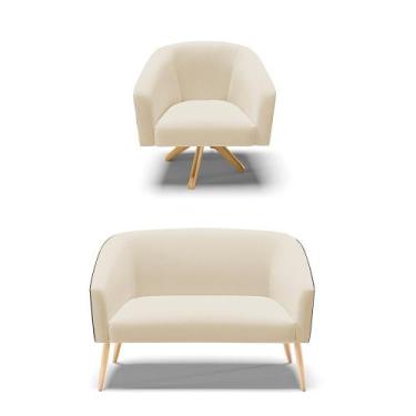 Imagem de Kit 01 Namoradeira Stella Pés Palito Natural e 01 Poltrona Giratória S