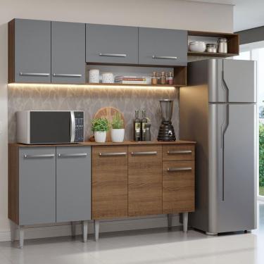 Imagem de Armário De Cozinha Compacta 229cm Rustic/cinza Emilly Madesa 14 Rustic/cinza