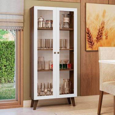 Imagem de Cristaleira 70 Cm 2 Portas De Vidro Com Pés Trapézio Rustic-branco-rustic Vik Madesa