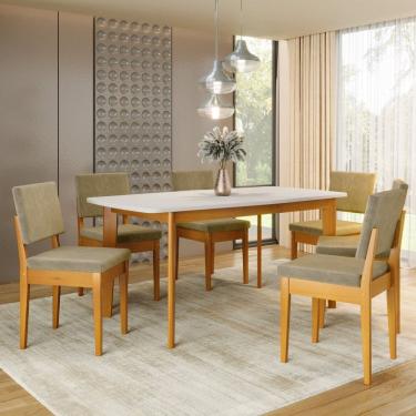 Imagem de Conjunto Sala de Jantar Siera 6 Lugares Retangular Madeira Maciça Miami Cerejeira/Castor