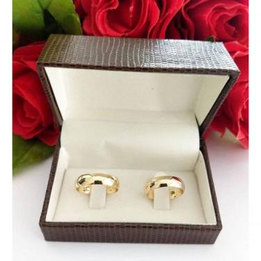Imagem de Par De Aliança 5Mm Lisa Em Prata Com Banhado A Ouro 18K