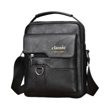 Imagem de Bolsa Transversal Masculina De Couro Marrom Grande Capacidade Bolsa De