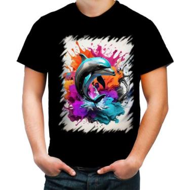Imagem de Camiseta Colorida Golfinho Inteligência Arte Pintura 2 - Kasubeck Stor