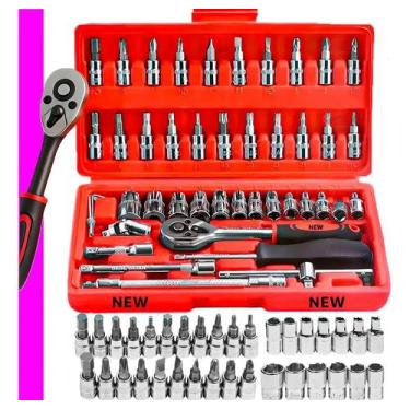 Imagem de Kit Jogo De Chave Catraca Soquete 46 Peças Ferramenta Comple - Congrat