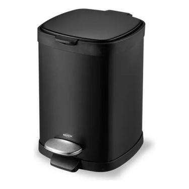 Imagem de Lixeira Banheiro 6l Preta Inox Escovado 31x21x21cm Pedal - Brinox