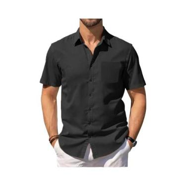 Imagem de Camisa Masculina Leve E Respirável De Algodão E Linho Com Manga Curta,