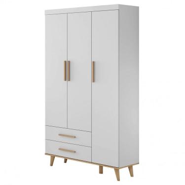 Imagem de Guarda Roupa para Bebê 3 Portas 2 Gavetas Pés Palito Ludmila Carolina Baby Branco/Bétula