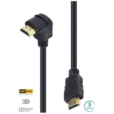 Imagem de CABO HDMI 2.0 4K ULTRA HD 3D CONEXAO ETHERNET COM 01 CONECTOR 90º 3 ME