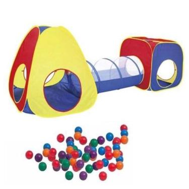 Imagem de Barraca Infantil 3x1 com Túnel 50 Bolinhas Estrutura Dobrável e Bolsa 
