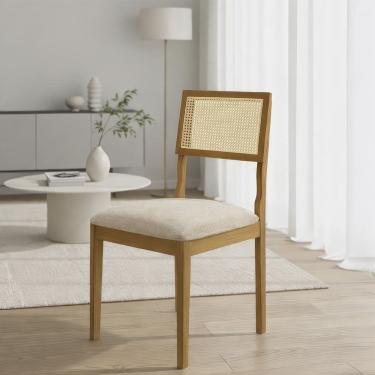 Imagem de Kit 6 Cadeiras Bel Madeira Macica Tela Rattan Palhinha Jantar Estofada Linho Rubra Moveis