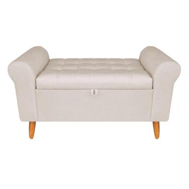 Imagem de Recamier Baú Rio 120CM Linho Madeira Maciça Bege Inova Decor