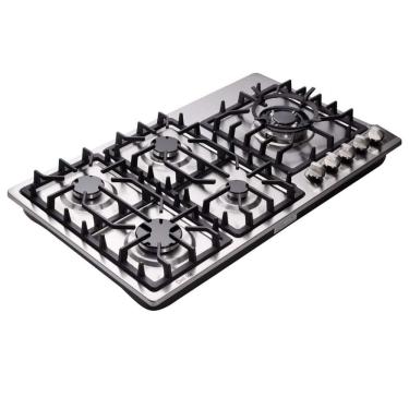 Imagem de Forno cooktop a gás 5 bocas Deli-Kit inox escovado embutir queimadores triplos e selados 110V