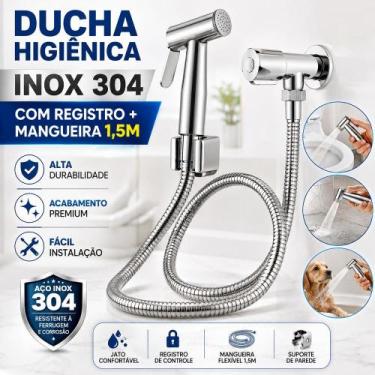 Imagem de Ducha Higiênica Chuveirinho Com Registro Aço Inox 304 Metal e Plástico
