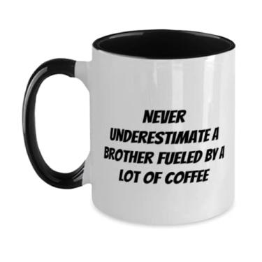 Imagem de Epic Brother Gifts, Never Underestimate A Brother Fueled By A Lot Of Coffee, Caneca exclusiva de dois tons 325 ml para irmão mais velho
