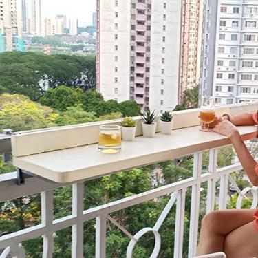 Imagem de Mesa de varanda pendurada, mesa de bar de varanda para trilhos, mesa suspensa de varanda dobrável, meia mesa suspensa de varanda, trilhos de mesa de deck dobrável, mesa de trilhos ao ar livre varanda altura do balcão, branco, 120