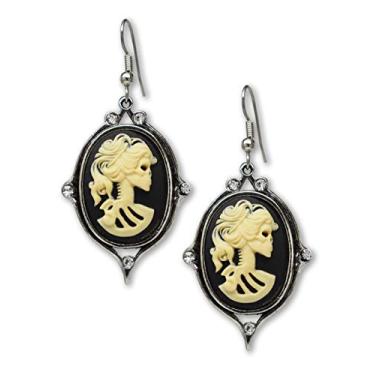 Imagem de Brincos góticos Lolita caveira marfim marfim em preto com cristais austríacos