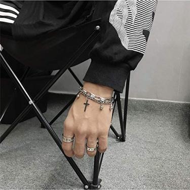 Imagem de YERTTER Bracelete punk gótico com cruz de contas, joia feminina para mulheres, presente para meninas adolescentes