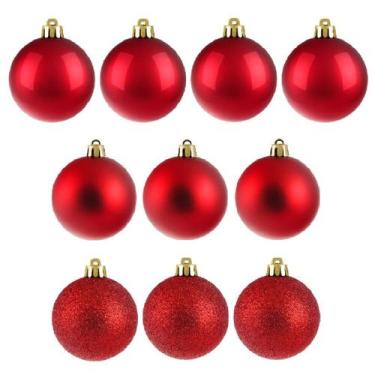 Imagem de Kit 20 Bola Dourada Vermelha Enfeite Arvore Natal Luxo 6 Cm - Divertit