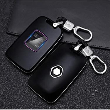 Imagem de YJADHU Capa de chave de carro para capa de chave de imitação de fibra de carbono corrente de chave, apto para talismã Renault Kadjar Megane 4 Koleos, piano preto