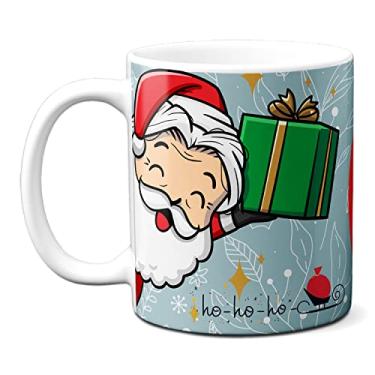 Imagem de Caneca Feliz Natal Ho-Ho-Ho Presente Papai Noel Guirlanda (Branca)