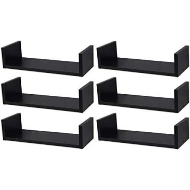 Imagem de Kit 6 Prateleiras U 40 x 20cm Preta Suporte Invisível