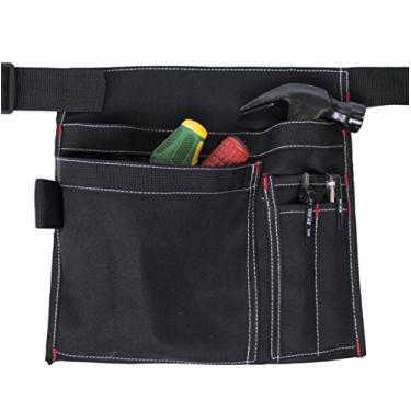 Imagem de Bolsa de ferramentas de avental de lado único MDSTOP com 5 bolsos e 1 alça de martelo, serve para martelo, lápis, chaves de fenda, etc., MDS0069-Black, Preto, 10" x 11"