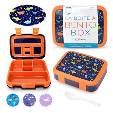 Imagem de Lancheira de dinossauro Bento para meninos e crianças, tampa segura de 5 porções, segura para micro-ondas, bandeja de plástico removível sem BPA, recipiente de lanche para crianças pré-escolares, para