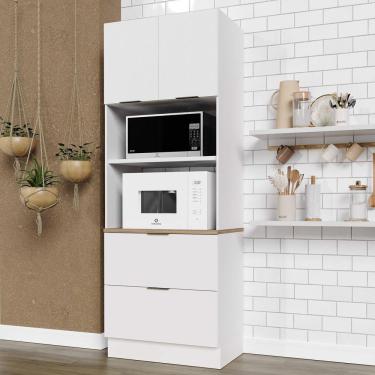 Imagem de Torre Quente 2 Portas 2 Gavetas 2 Nichos para Forno e Microondas com Rodapé Ipanema CabeCasa MadeiraMadeira Branco