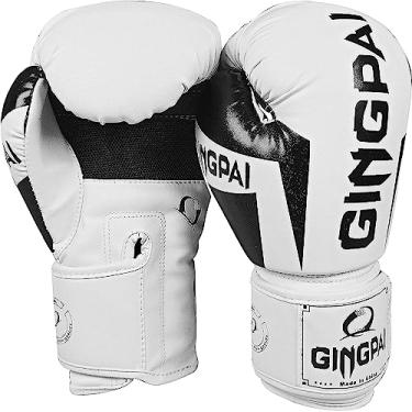 Imagem de Luvas de boxe para homens e mulheres, luvas de boxe de couro para saco de boxe, kickboxing, luvas de luta muay thai (branco, 12 oz)