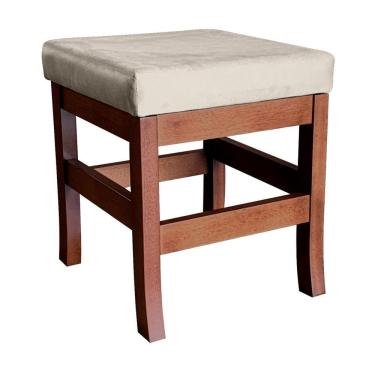 Imagem de Banco Banqueta Barcelona para Sala de Estar Madeira Maciça Suede Bege CCS