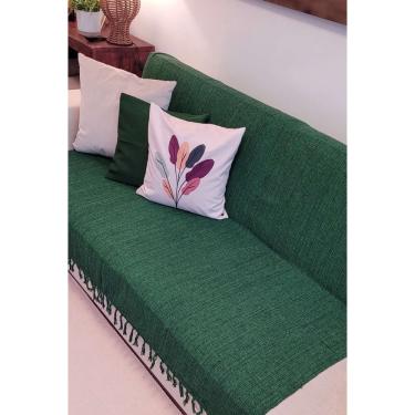 Imagem de Manta para sofá / cama 2,7x2,2m verde folha tear artesanal
