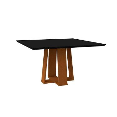 Imagem de mesa de jantar quadrada com tampo de vidro valencia preta e ype 135 cm